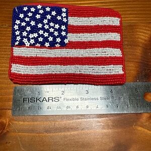 Beaded American Flag Zip Pouch - Red, White & Blue